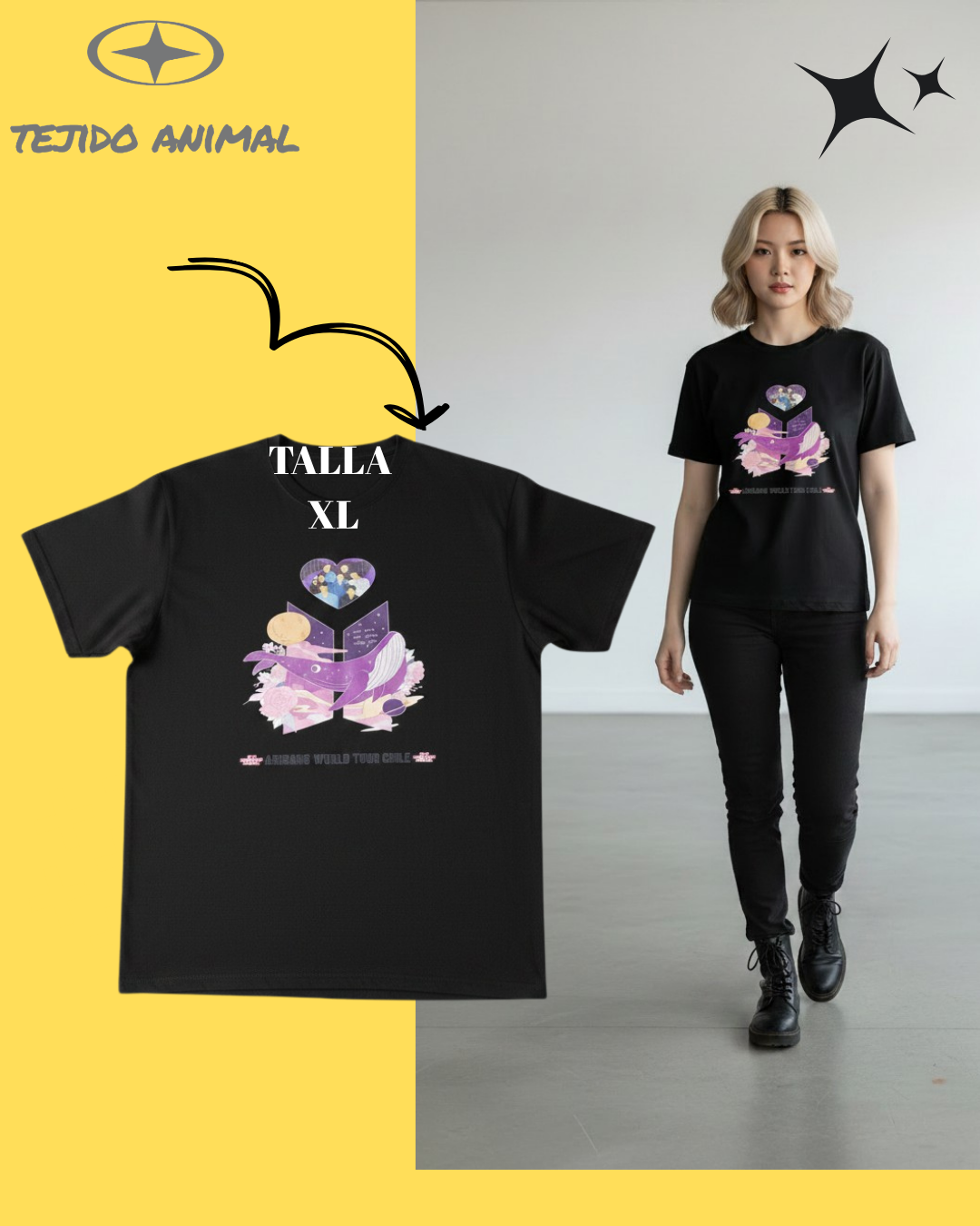 POLERA BTS WHALE NEGRO